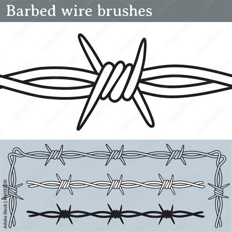 Barbed wire brushes. Brushes for Illustrator to draw barbed wire. Three ...