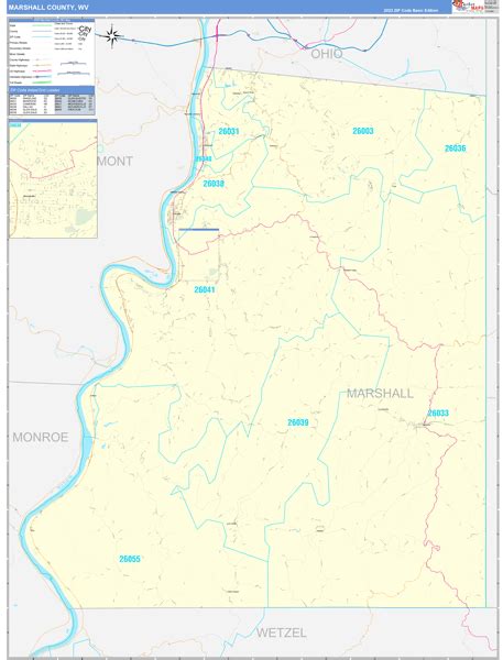 Marshall County, WV Zip Code Wall Map Basic Style by MarketMAPS - MapSales