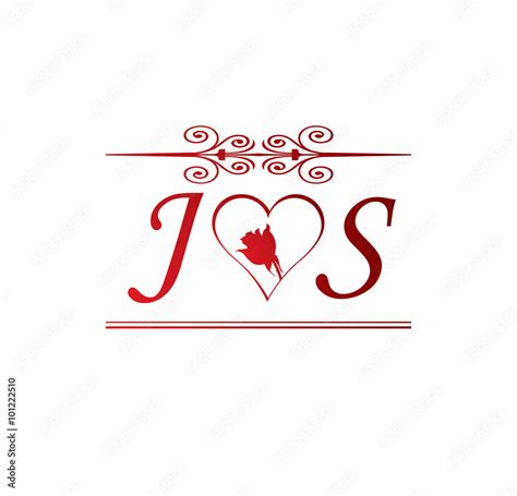 JS love initial with red heart and rose Stock Vector | Adobe Stock