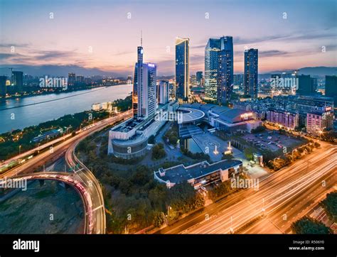 Fuzhou city of fujian province building at night Stock Photo - Alamy