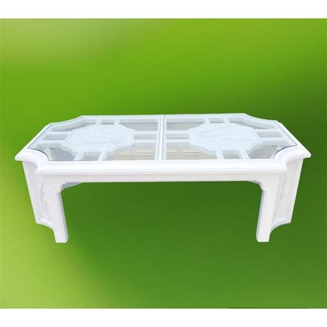 Vintage Chinoiserie Glass Top White Chippendale Frosted Bamboo Regency ...