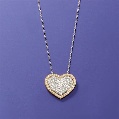 2.10 ct. t.w. Pave Diamond Heart Pendant Necklace in 14kt Two-Tone Gold | Ross-Simons