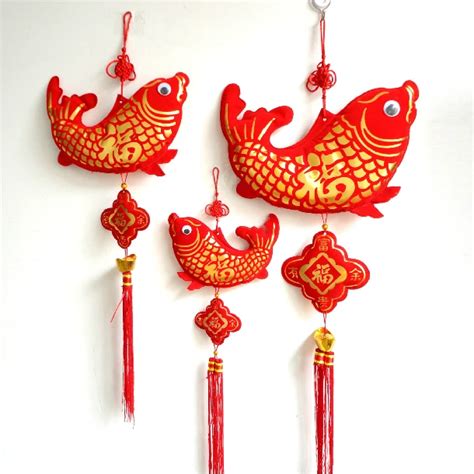 2 Pcs Chinese New Year Spring Festival Couplets House Gate Decoration Carp Fish Hanging Strap ...