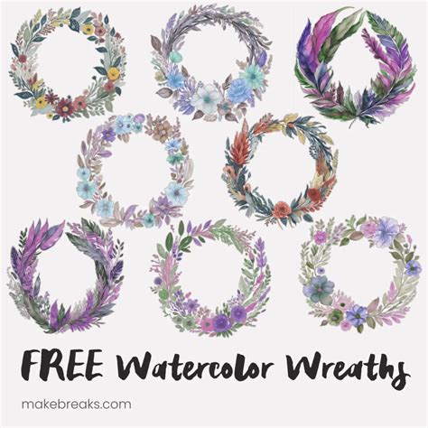 Free Watercolor Floral Wreaths for Digital Planners & Scrapbooking - Make Breaks