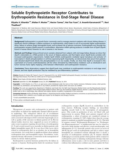 (PDF) Soluble Erythropoietin Receptor Contributes to Erythropoietin ...