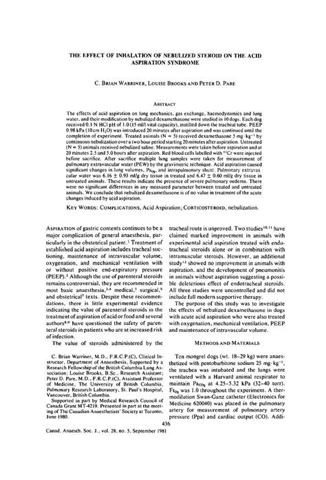 (PDF) The effect of inhalation of nebulized steroid on the acid aspiration syndrome