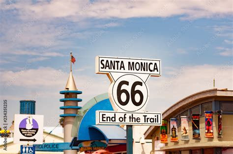 Route 66 highway sign at the end of Route 66 in Santa Monica ...