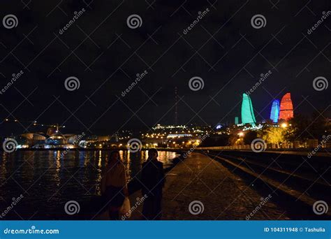 Night View of the Baku, Azerbaijan. Editorial Stock Photo - Image of ...