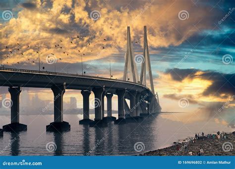 The Bandra Worli Sea Link Shot at Dusk in Mumbai a Famous Landmark that ...