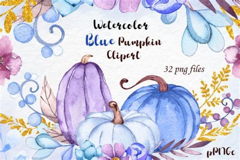 Watercolor Blue Pumpkin Clipart Graphic by passionpngcreation ...