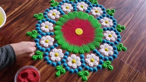 Easy Flower Rangoli | Make simple flower rangoli design - YouTube