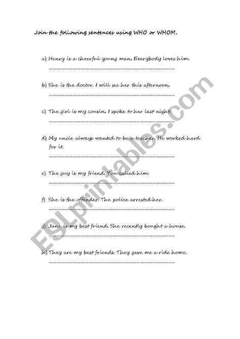 Who VS Whom Worksheet - ESL worksheet by kunkun015