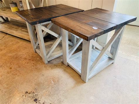 Long Rustic Farmhouse End Tables Dark Walnut Top With a Distressed Base ...