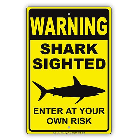 Warning Shark Sighted Enter At Your Own Risk | Beach Swimming Sign - Sign Fever