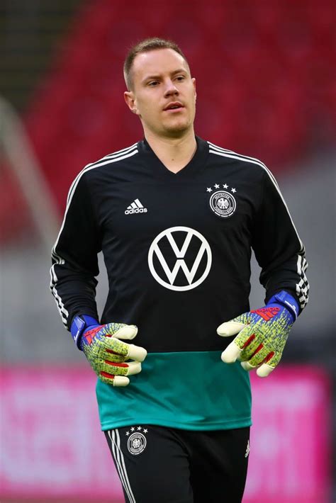 Marc-Andre Ter Stegen of Germany looks on during a training session... | Marc-andré ter stegen ...