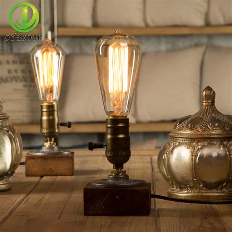 Wooden Table Lights Vintage Desk Lamp Dimmer Switch E26/E27 40W ...