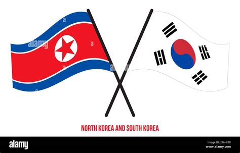 North Korea and South Korea Flags Crossed And Waving Flat Style. Official Proportion. Correct ...