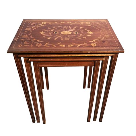 Antique Inlaid Walnut French Motif Nesting Tables by Flint & RJ Horner - Scranton Antiques