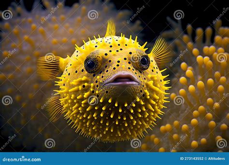 Round Poisonous Puffer Fish with Spikes All Over Body on Dark ...