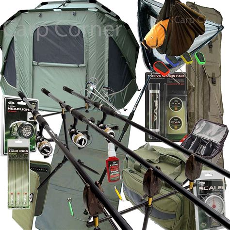 NGT Deluxe Full Carp Fishing Set Sp With 3 Rods Reels Alarms 2 Man Bivvy Tackle Bait Luggage And ...