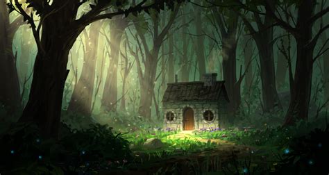 Painting of a small house in the Woods | Woodland Features | Pinterest