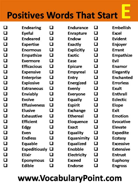 Positive Vocabulary Words that Start with E - Vocabulary Point