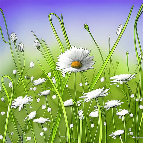 Grass and Daisies · Creative Fabrica