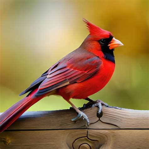 Premium AI Image | A red bird with a black eye and red feathers is sitting on a fence.