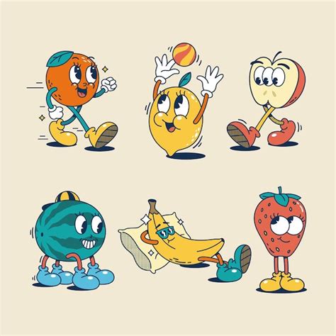 Premium Vector | Set Of hand drawn retro cartoon fruits