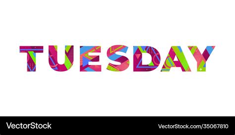 Tuesday concept retro colorful word art Royalty Free Vector