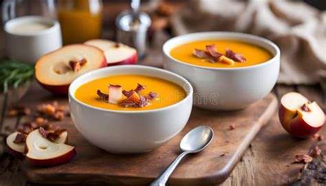 Butternut Squash Soup with Apples and Bacon Stock Illustration - Illustration of autumn, bacon ...