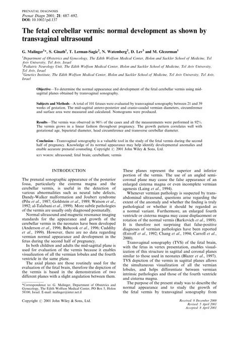 (PDF) The fetal cerebellar vermis: normal development as shown by ...