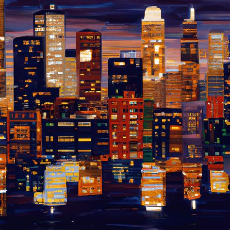 A City Skyline at Night Painting · Creative Fabrica