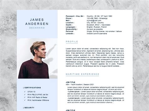 Cv Template Resume Template Professional Cv Yachting - Etsy Denmark