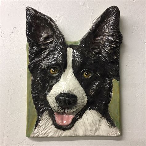 Border Collie CERAMIC Portrait Sculpture 3D Dog Art Tile | Etsy