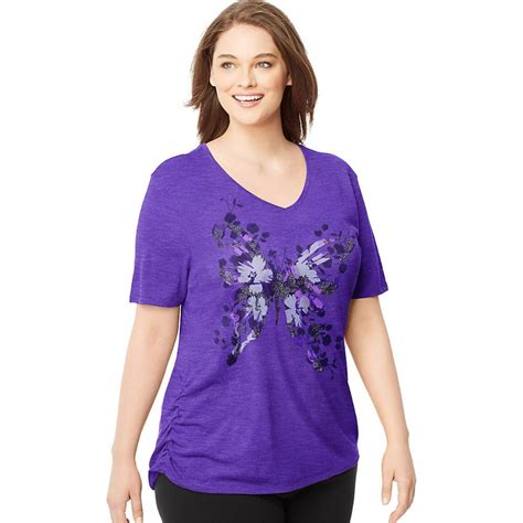 Just My Size - Women's Plus Printed V-neck T-shirt w/ Side Shirring - Walmart.com - Walmart.com