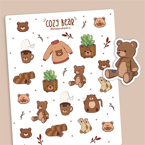 Cute Bear Sticker Sheet COZY BEAR Stationery planner | Etsy