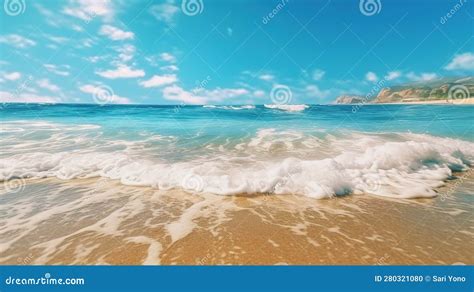 A Romantic Beach with Sunny Blue Sky in Standard Style. Generative Ai Stock Illustration ...