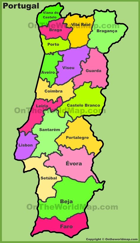 Administrative divisions map of Portugal - Ontheworldmap.com