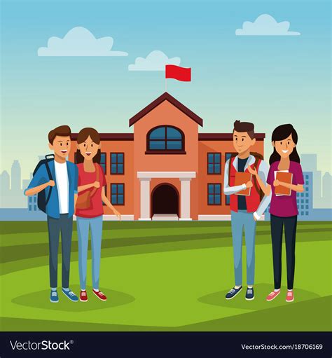 Young students in highschool building Royalty Free Vector