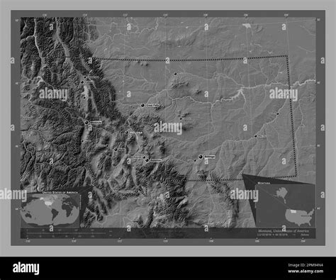 Montana, state of United States of America. Bilevel elevation map with ...