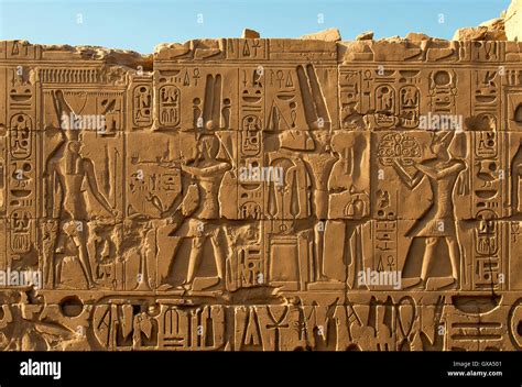 Wall Reliefs with Hieroglyphs, Precinct of Amun-Re, Karnak Temple Complex near Luxor, Egypt ...