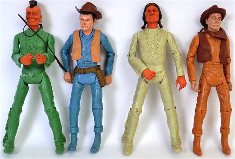 MARX JOHNNY WEST; A collection of 4x loose vintage Marx Toys Johnny West 12" action figures - som