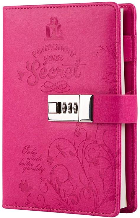 CAGIE Lockable Diary for Women， Unlock Your Creativity， Embossed Rose Red Cover， 224 Pages ...