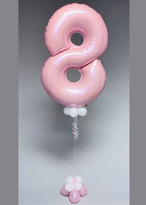 Pastel Pink Number 8 Helium Balloon With White Collar And Base