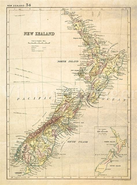 Antique New Zealand map 1881 Old map of New Zealand. Vintage New Zealand wall map home decor ...