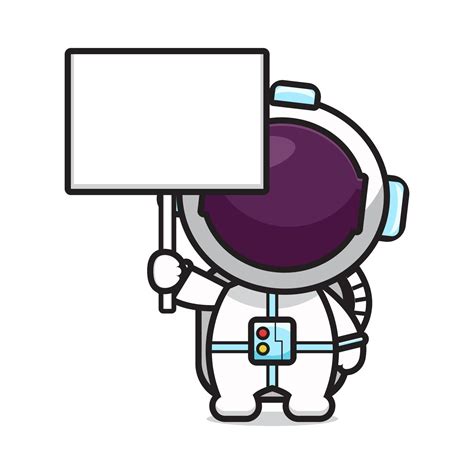 Cute astronaut with blank board cartoon icon vector illustration ...