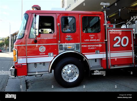 City of Los Angeles Fire Department truck outside the fire station on ...