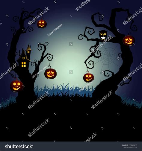 Halloween Night Background Spooky Forest Trees Stock Vector (Royalty ...