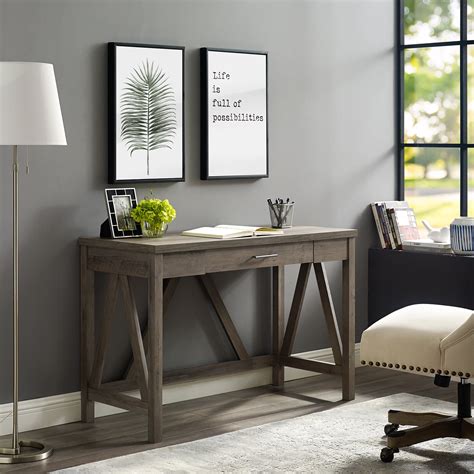 Woven Paths Rustic Farmhouse Computer Writing Desk with Drawer, Grey Wash - Walmart.com ...